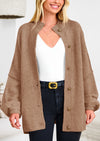 PRETTYGARDEN Women's Winter Button Down Cardigan Sweaters Mock Neck Lantern Long Sleeve Chunky Knit Jacket Trendy Outerwear