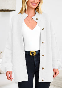 PRETTYGARDEN Women's Winter Button Down Cardigan Sweaters Mock Neck Lantern Long Sleeve Chunky Knit Jacket Trendy Outerwear