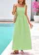 Spaghetti Strap  Plaid Square Neck A Line Smocked Casual Vacation Maxi Dresses
