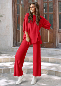 PRETTYGARDEN Women's 2 Piece Outfits Casual Short Sleeve Pullover Tops and Wide Leg Pants Lounge Sets Tracksuits