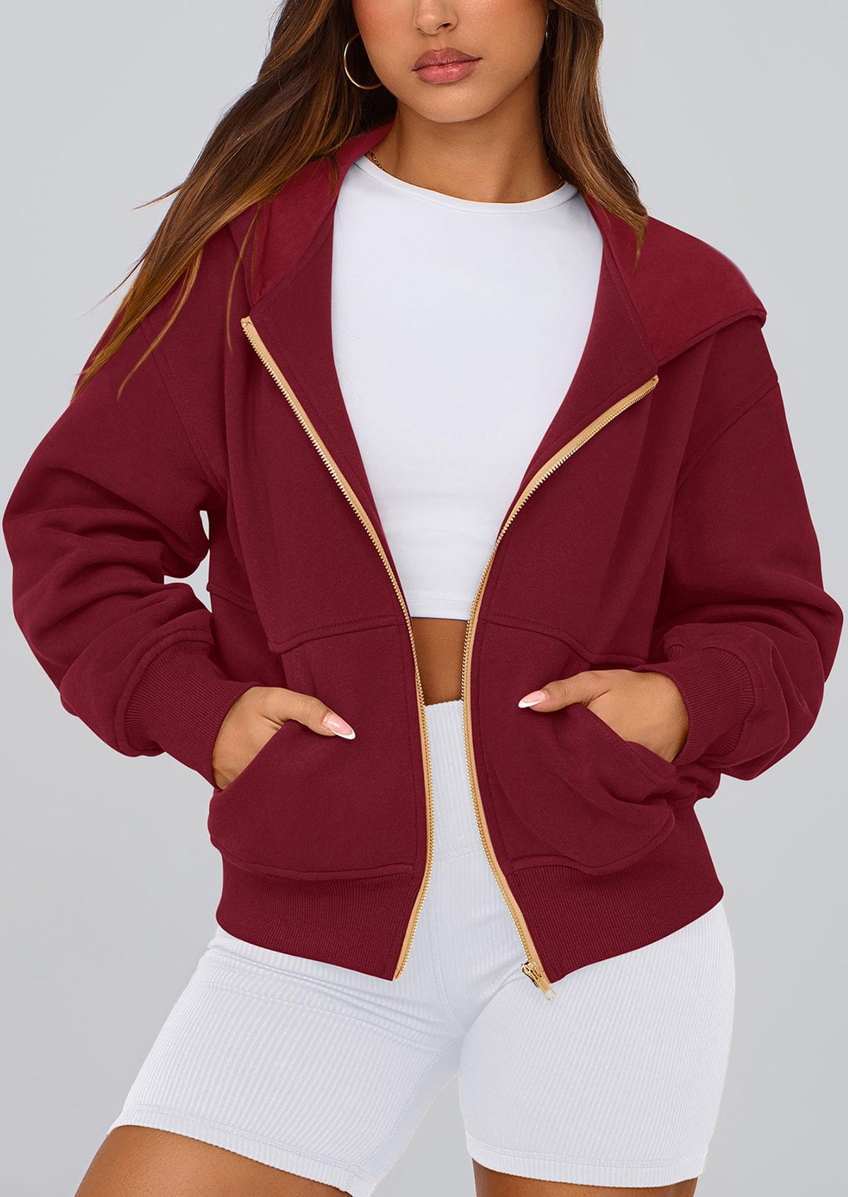 Y2K Zip Up Hoodie Long Sleeve Loose Fit Pockets Casual Sweatshirt