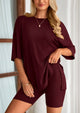 Casual Short Sleeved Round Neck Top Paired With Shorts Two-Piece Set