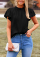 Satin Dressy Casual Ruffle Short Sleeve Crew Neck Work Party Blouses