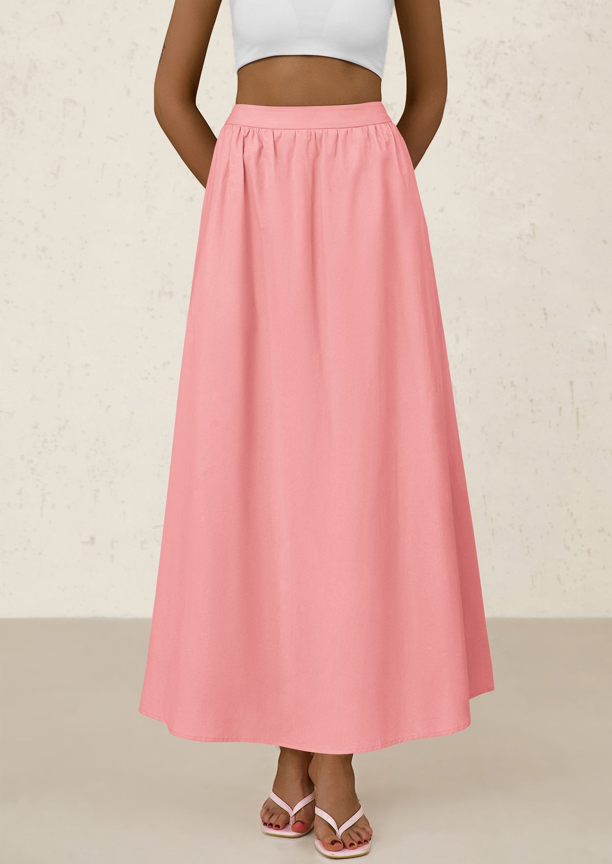 Ruffle High Waisted Casual Long Flowy Maxi Skirts with Pockets