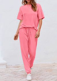 Two Piece Outfit Short Sleeve  Pullover Tops Tracksuits