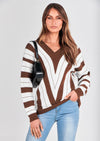 PRETTYGARDEN Women's Fashion Long Sleeve Striped Color Block Knitted Sweater Crew Neck Loose Pullover Jumper Tops