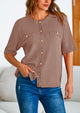 Button Down Casual Short Sleeve Crew Neck Ribbed Knit Shirts