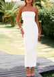 Ribbed Strapless Side Slit Long Going Out Casual Elegant Party Dresses