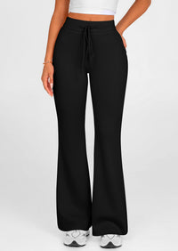 Elastic High-Waisted Drawstring Casual Flare Pants