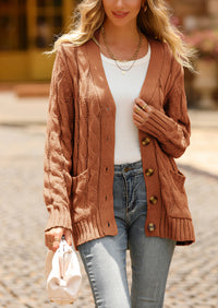 Knitted Solid Color Button Down Chunky Outwear Cardigan