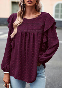 Long Sleeved Casual Round Neck Bohemian Blouses