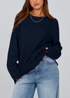 PRETTYGARDEN Women's Knit Fall Sweaters Long Sleeve Pullover Crewneck Split Hem Oversized Tunic Sweater Tops Winter Clothing