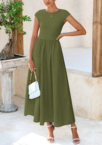 Casual Cap Sleeve Patchwork A Line Flowy Elegant Homecoming Maxi Dress