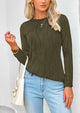 Plain Long Sleeve Crew Neck Textured Casual T-shirts