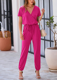 Deep V Neck Wrap Drawstring Waist Jumpsuits
