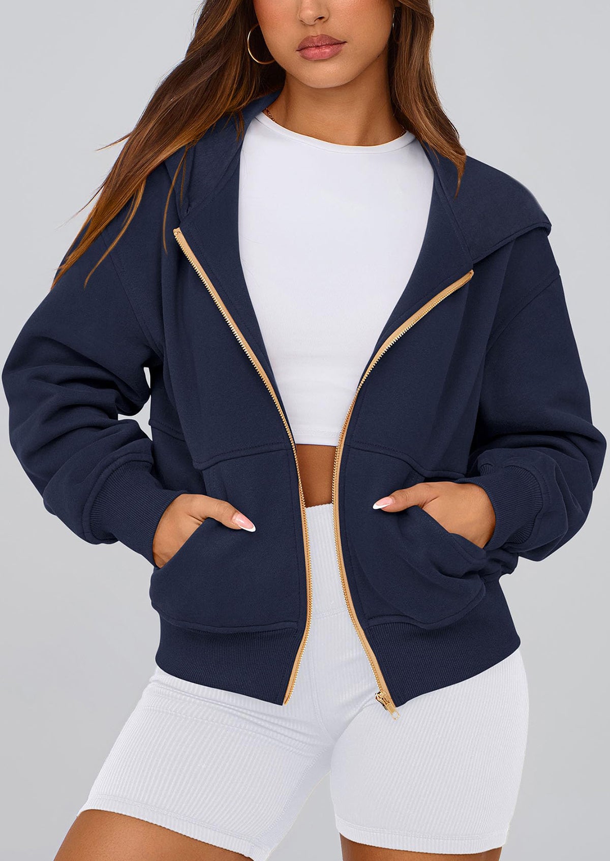 Y2K Zip Up Hoodie Long Sleeve Loose Fit Pockets Casual Sweatshirt