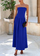 Strapless Patchwork Long Flowy Elegant Tube Top Maxi Dresses with Pockets
