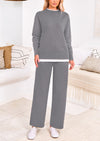 PRETTYGARDEN Two Piece Matching Sweater Lounge Sets Knit Long Sleeve Pullover Tops Wide Leg Pants