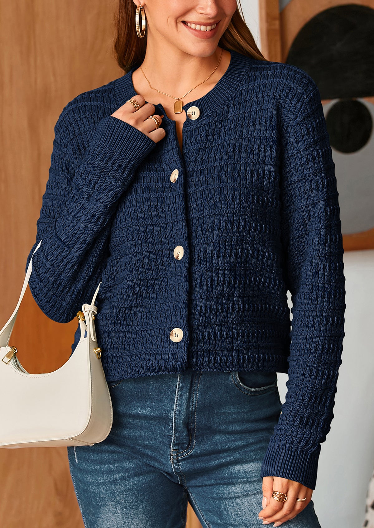 Knit Cardigan Long Sleeve Open Front Button Down Jacket