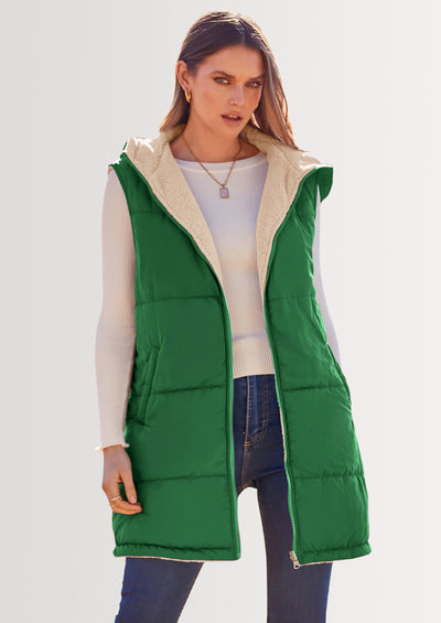 PRETTYGARDEN Womens Fall Reversible Vests Sleeveless Fleece Jacket Zip Up Hoodie Pockets Long Warm Winter Coat Outerwear