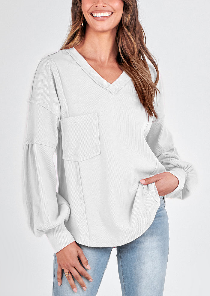 Long Sleeved Casual V-Neck Loose Knit Pullover