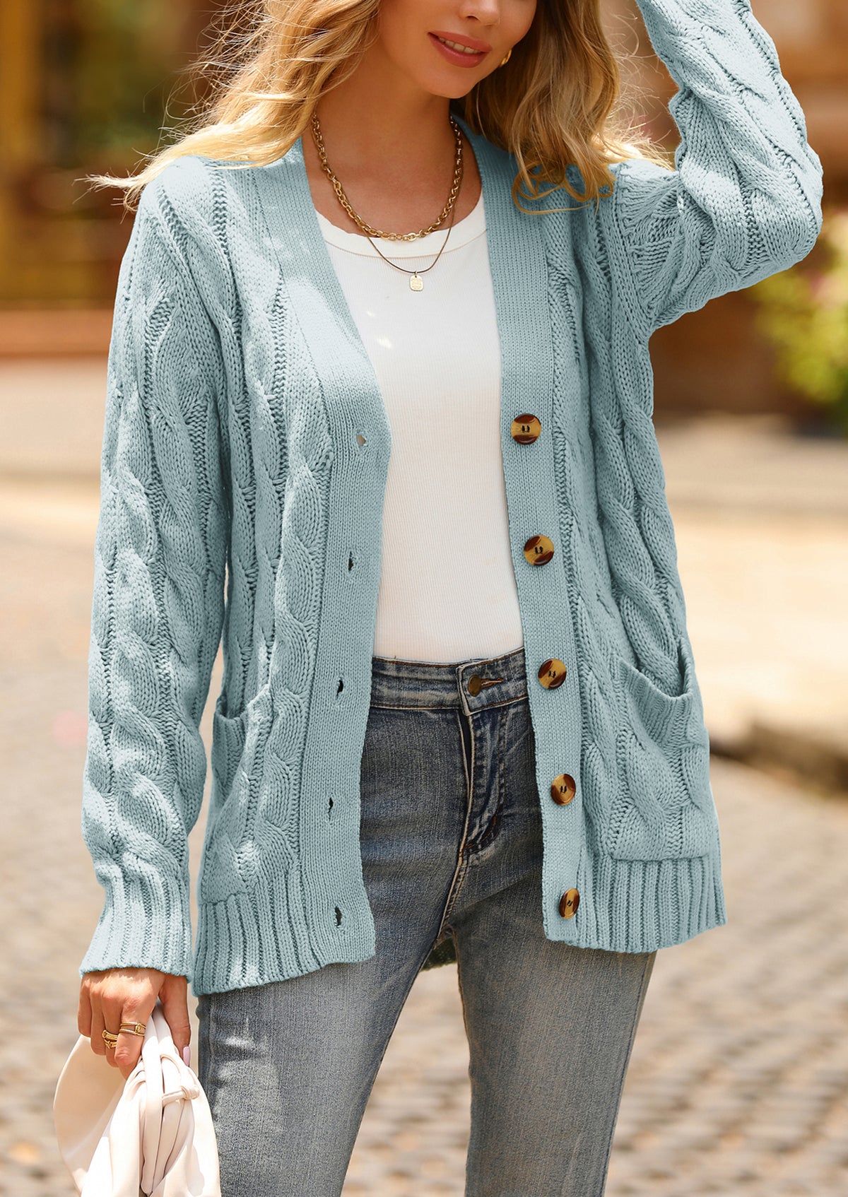 Knitted Solid Color Button Down Chunky Outwear Cardigan