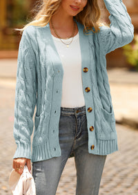 Knitted Solid Color Button Down Chunky Outwear Cardigan