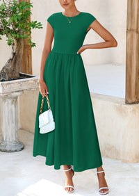 Casual Cap Sleeve Patchwork A Line Flowy Elegant Homecoming Maxi Dress