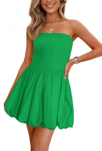 Tube Top Casual Smocked A Line Sundress Trendy Strapless Bubble Short Mini Dresses