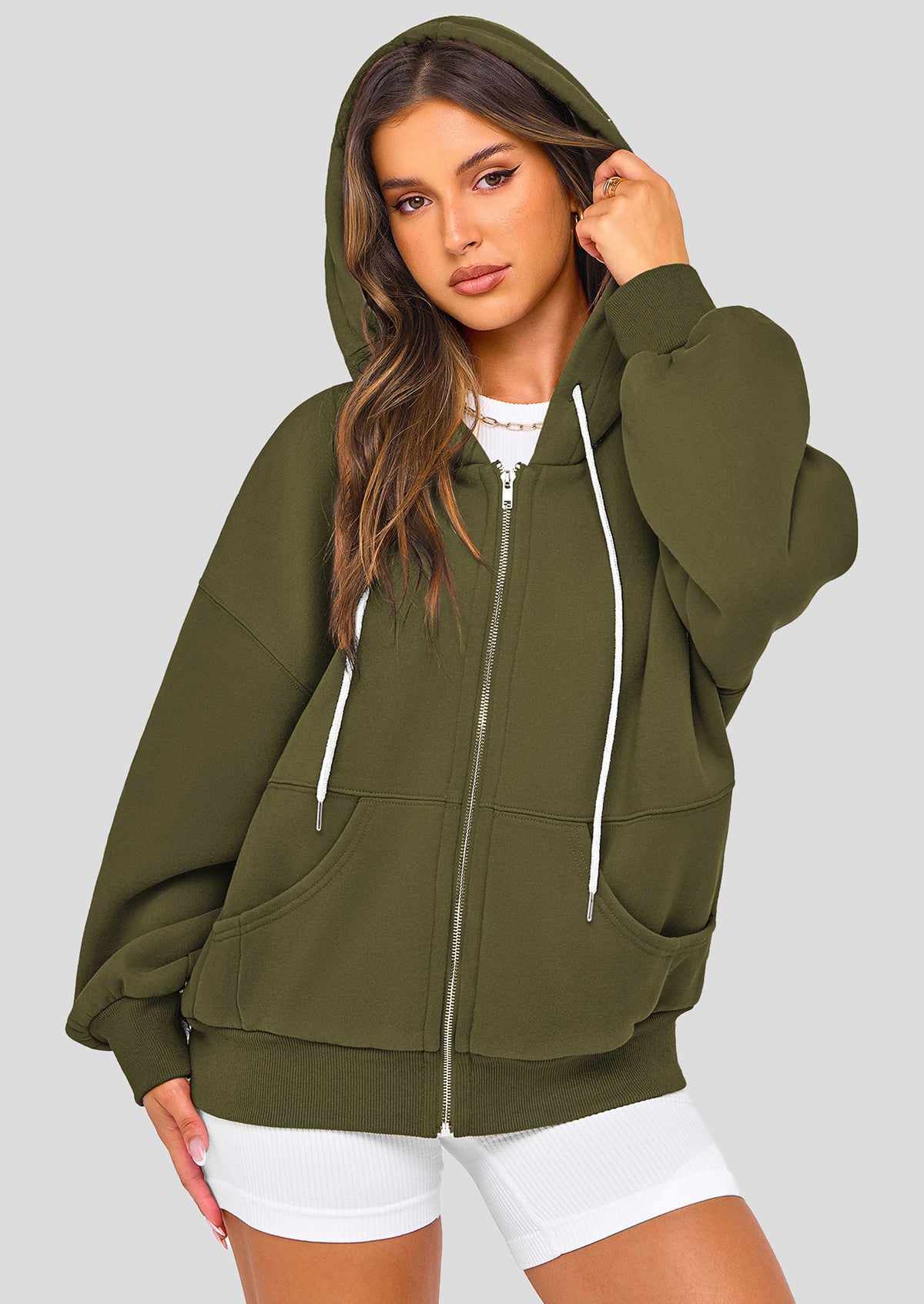 Zip Up Long Sleeve Loose Fit Y2K Casual Hoodies Cardigan