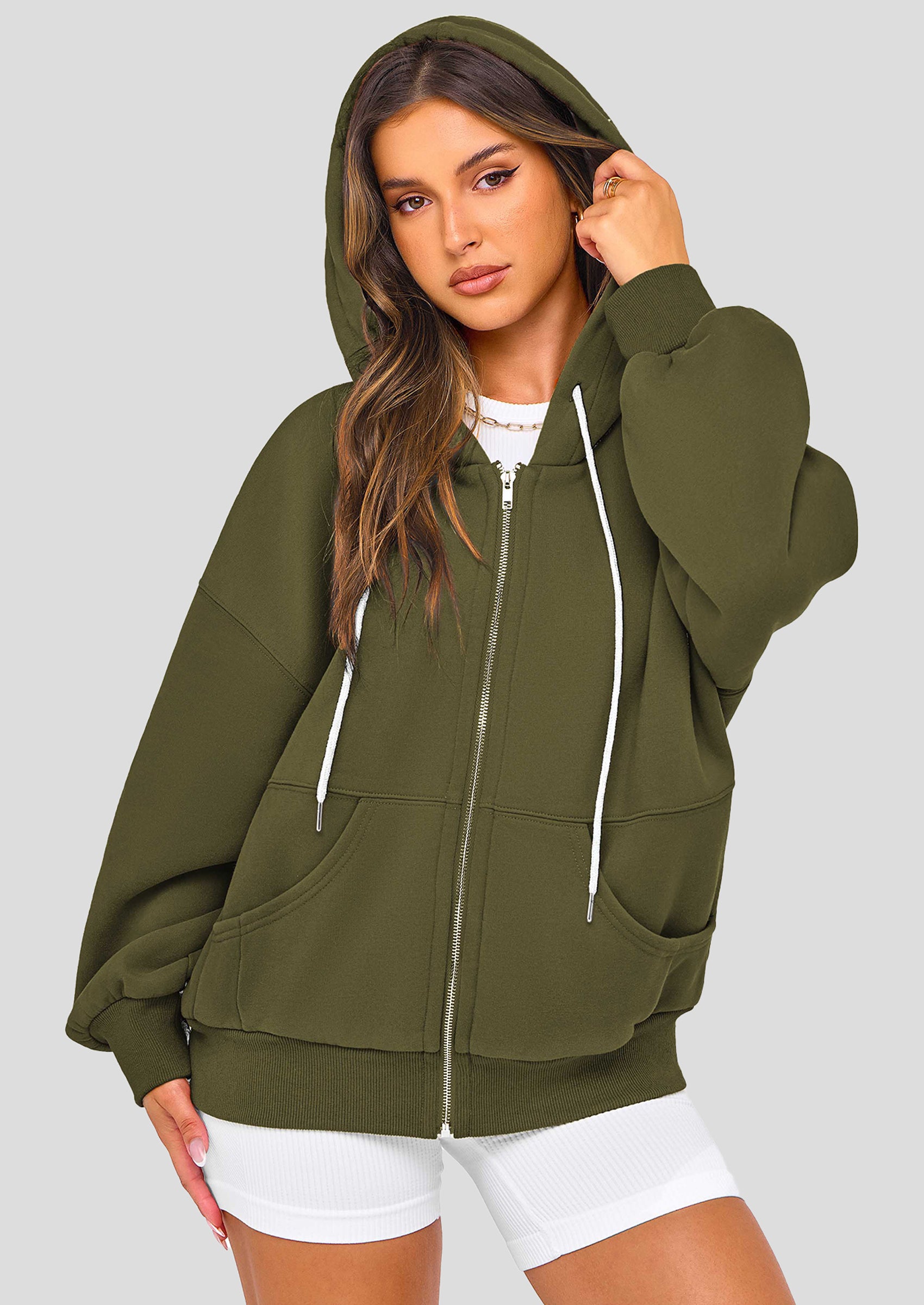 PRETTYGARDEN Women's Fall Oversized Hoodies Sweatshirt Long Sleeve Zip Up Pockets Loose Fit Y2K Winter Jackets Coat