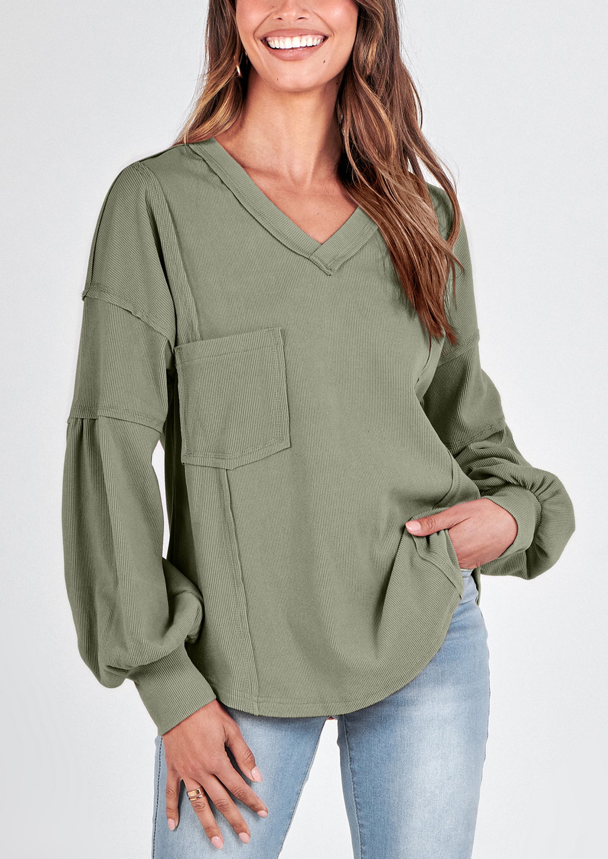 Long Sleeved Casual V-Neck Loose Knit Pullover