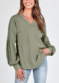 Long Sleeved Casual V-Neck Loose Knit Pullover