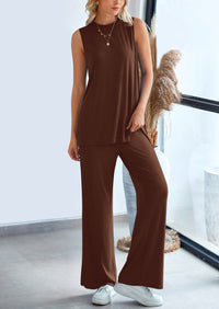 Casual Loose Tank Top Wide Leg Pants 2 Piece Lounge Set