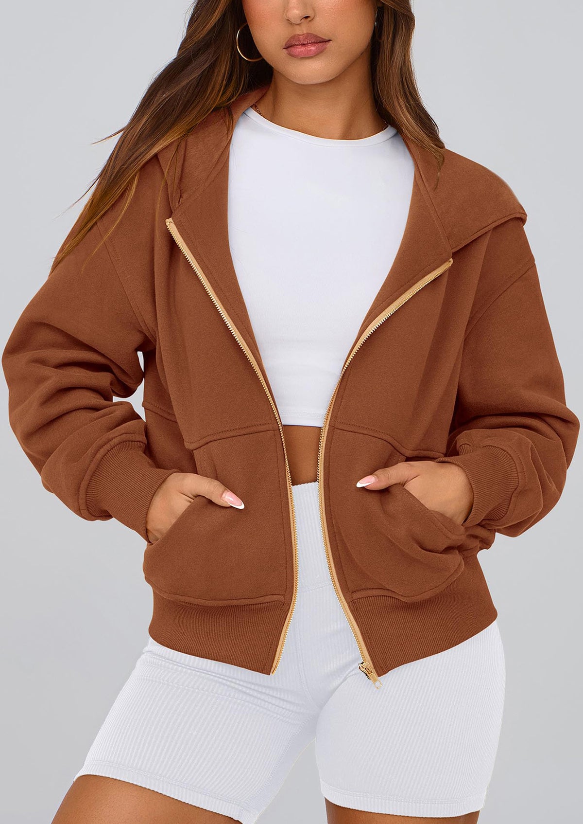 Y2K Zip Up Hoodie Long Sleeve Loose Fit Pockets Casual Sweatshirt