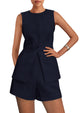 Casual Trendy Button Down Vest Tops High Waisted Shorts Business Two Piece Sets