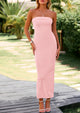 Ribbed Strapless Side Slit Long Going Out Casual Elegant Party Dresses