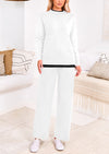 PRETTYGARDEN Two Piece Matching Sweater Lounge Sets Knit Long Sleeve Pullover Tops Wide Leg Pants