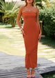 Ribbed Strapless Side Slit Long Going Out Casual Elegant Party Dresses