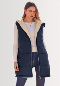 PRETTYGARDEN Womens Fall Reversible Vests Sleeveless Fleece Jacket Zip Up Hoodie Pockets Long Warm Winter Coat Outerwear
