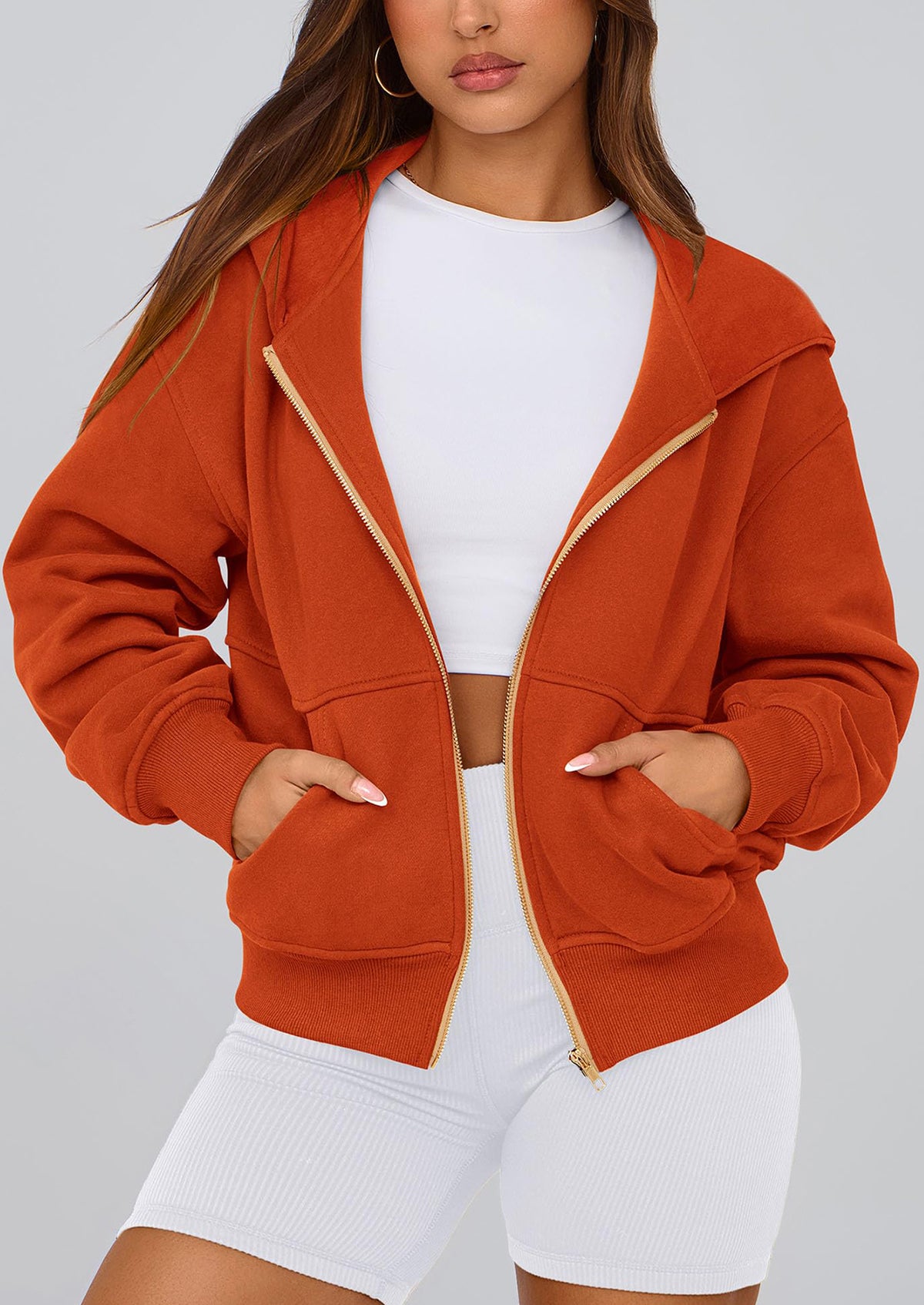 Y2K Zip Up Hoodie Long Sleeve Loose Fit Pockets Casual Sweatshirt
