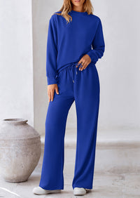 Casual Long Sleeve Pullover Tops and Wide Leg Pants Knitted Two Piece Sets