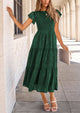 Floral  Summer Cap Sleeve Smocked Ruffle A Line Long Flowy Wedding Guest Midi Dresses
