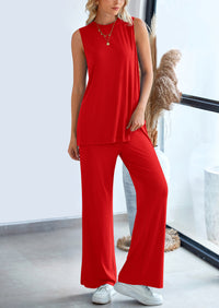 Casual Loose Tank Top Wide Leg Pants 2 Piece Lounge Set