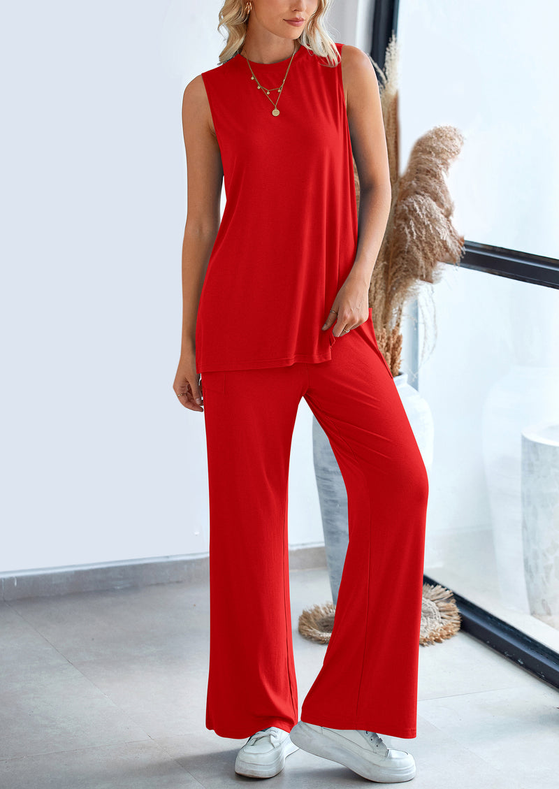 PRETTYGARDEN 2 Piece Set Loose Tank Top Wide Leg Pants Casual Matching Outfits Tracksuit
