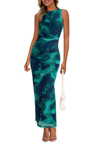 Floral Bodycon Sleeveless Mesh Maxi Long Dresses