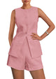 Casual Trendy Button Down Vest Tops High Waisted Shorts Business Two Piece Sets