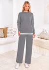 PRETTYGARDEN Two Piece Matching Sweater Lounge Sets Knit Long Sleeve Pullover Tops Wide Leg Pants