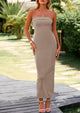 Ribbed Strapless Side Slit Long Going Out Casual Elegant Party Dresses