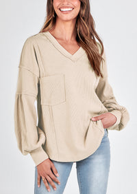 Long Sleeved Casual V-Neck Loose Knit Pullover